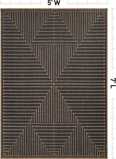 Alfombra tejido plano estilo yute 5x7ft gris oscuro/natural