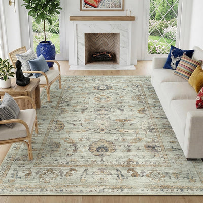 Alfombras lavables 5x7ft sala dormitorio vintage antideslizante beige