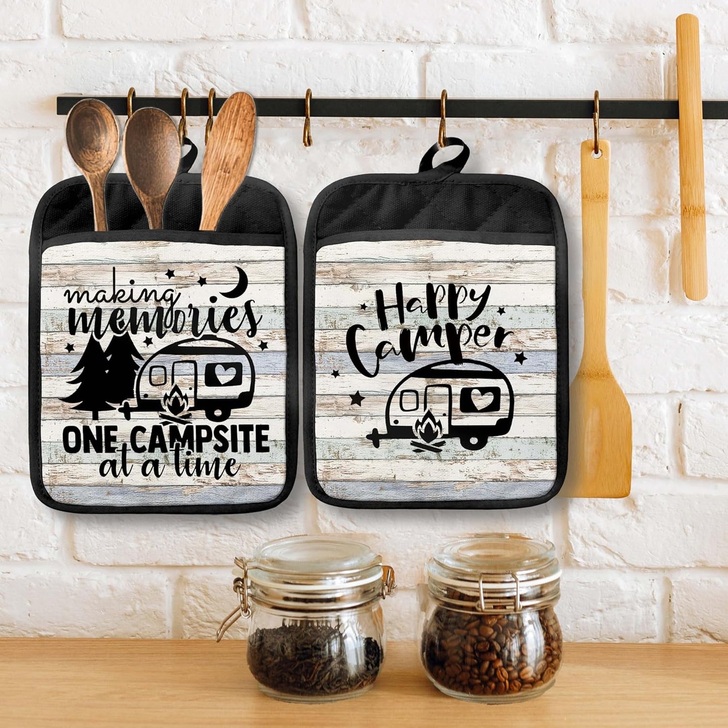 Soportes para ollas de camping rústicos con bolsillos
