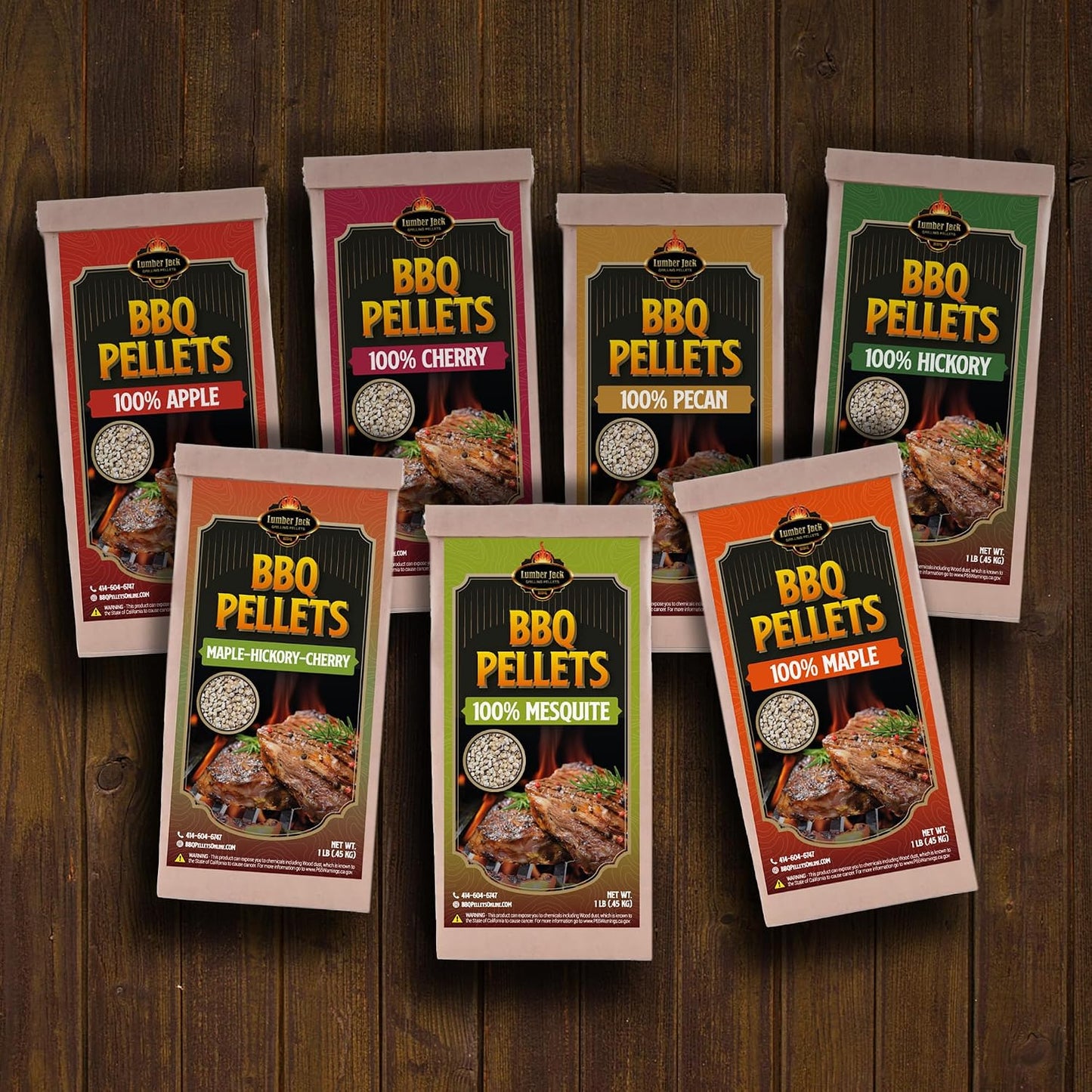 Paquete pellets barbacoa 1lb 7 variedades