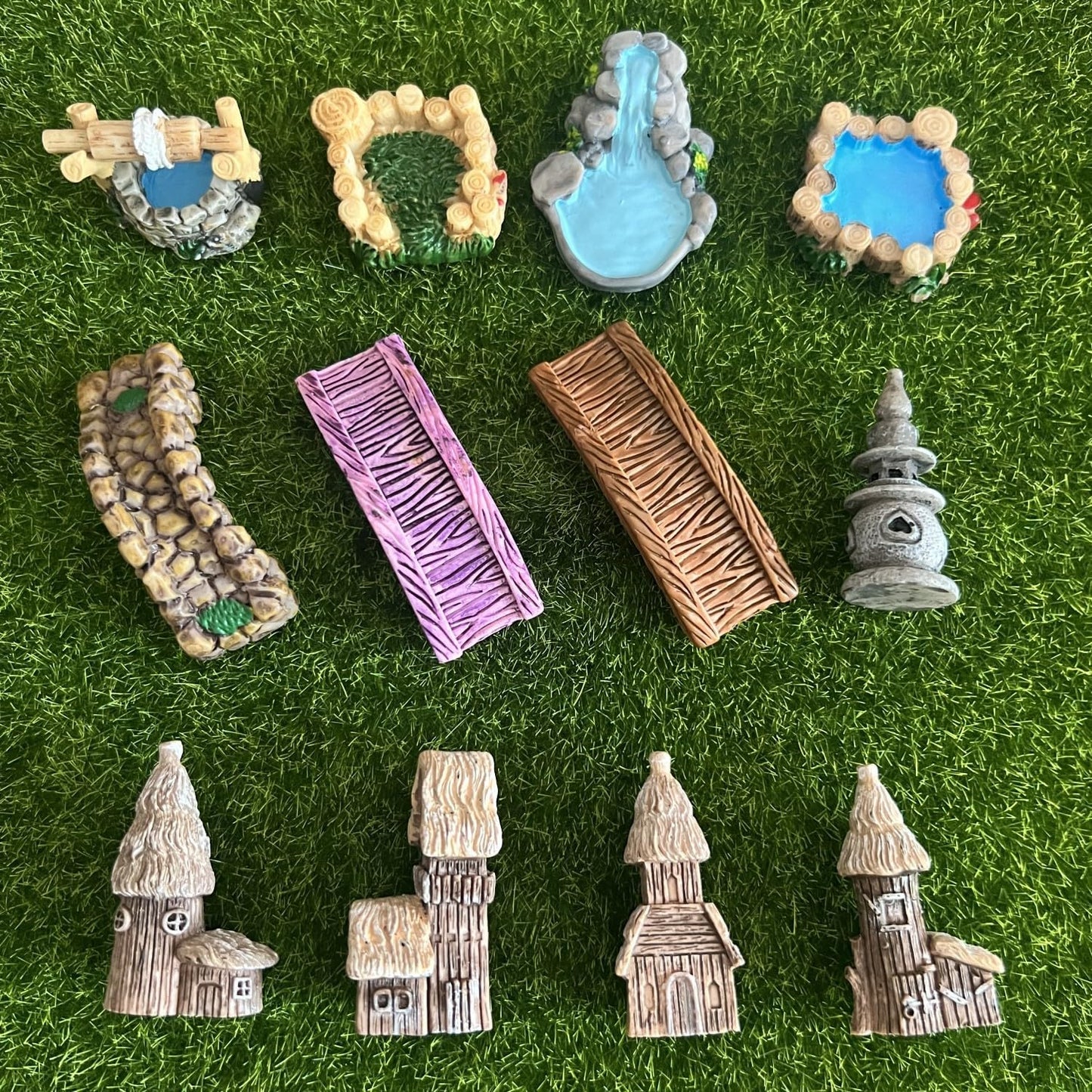 Accesorios jardín hadas miniatura puente faro pozo 12 pzas