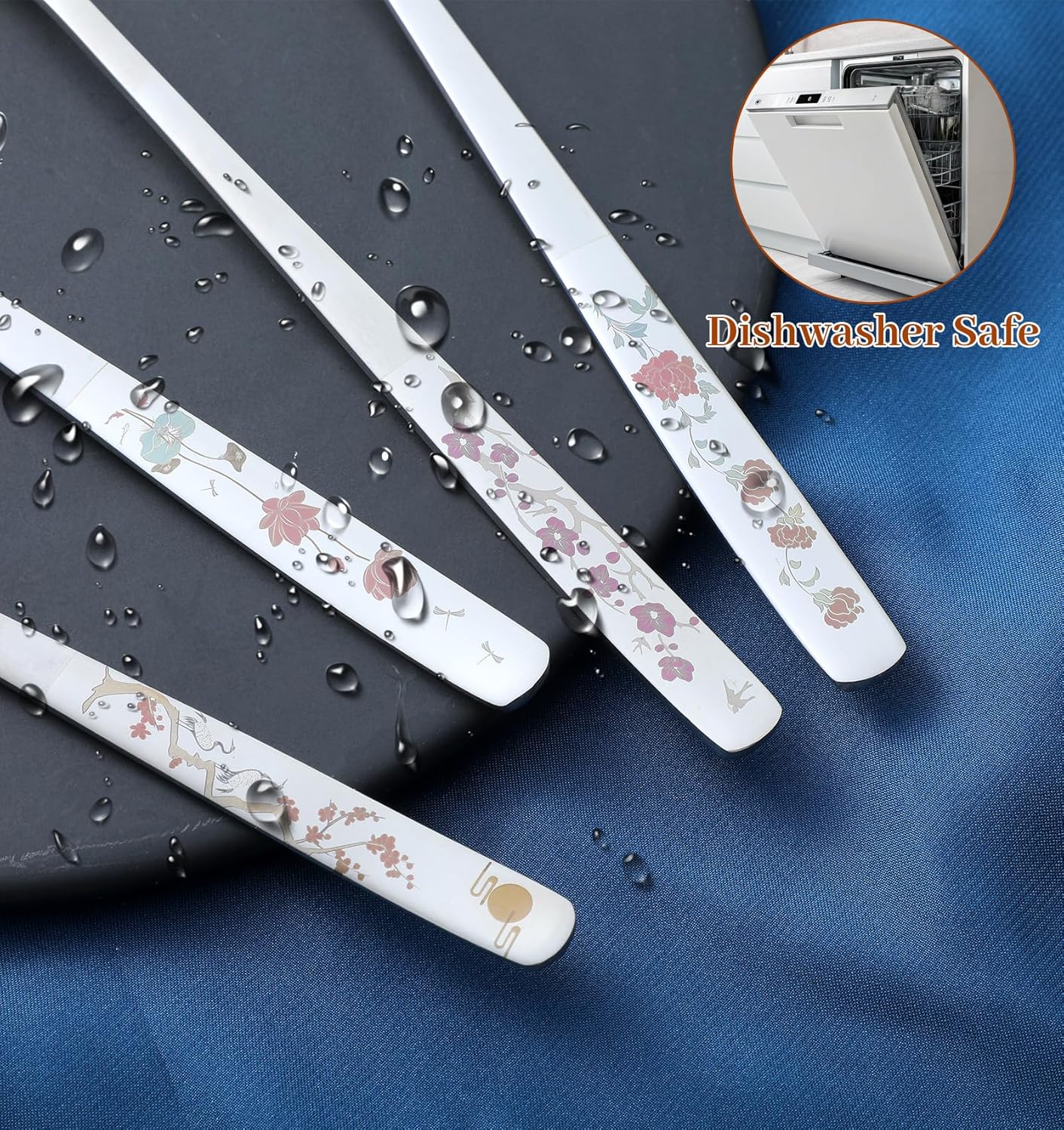 4 Cucharas Acero Inox 8pulg Mango Largo Diseño Flores