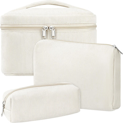 Set 3 Pzas Bolsas Maquillaje Acolchadas Pana Cuadros con Cremallera