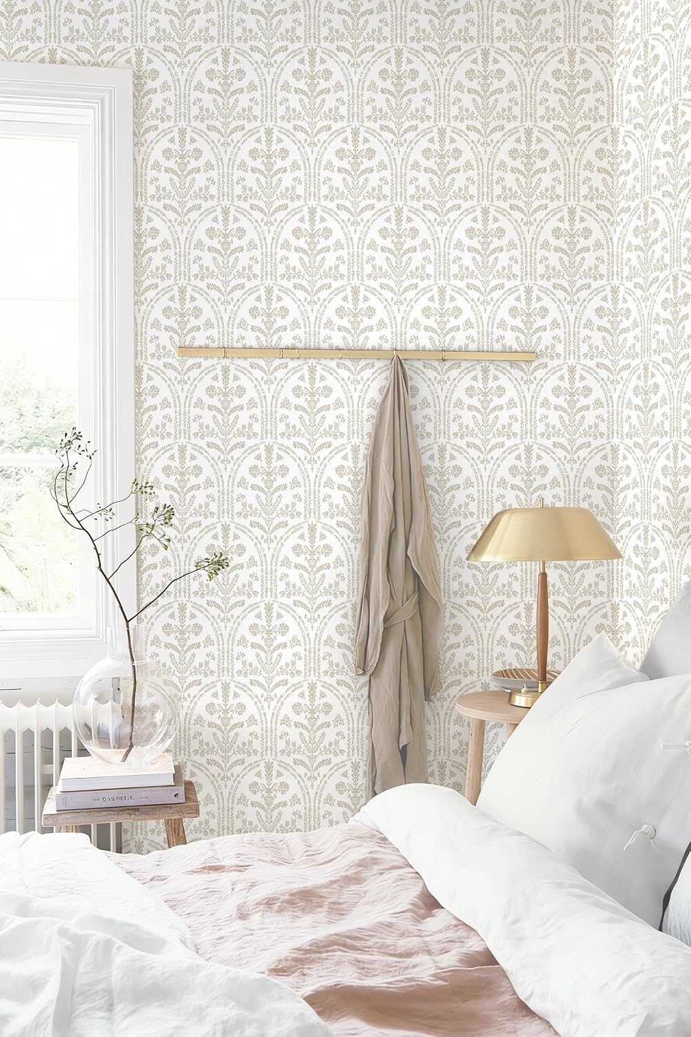 Papel tapiz autoadhesivo bohemio beige florales baño dormitorio