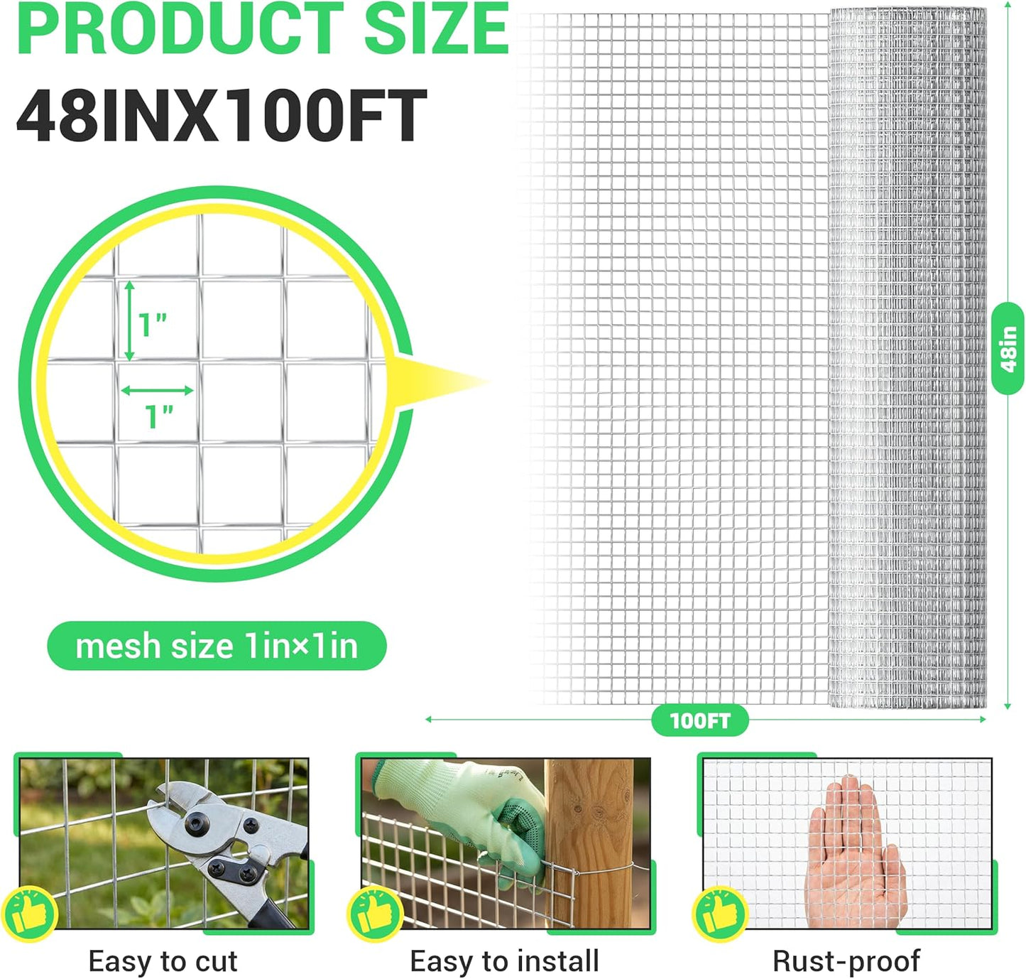 Paño hardware 1pulg 48x100ft alambre galvanizado jaula aves
