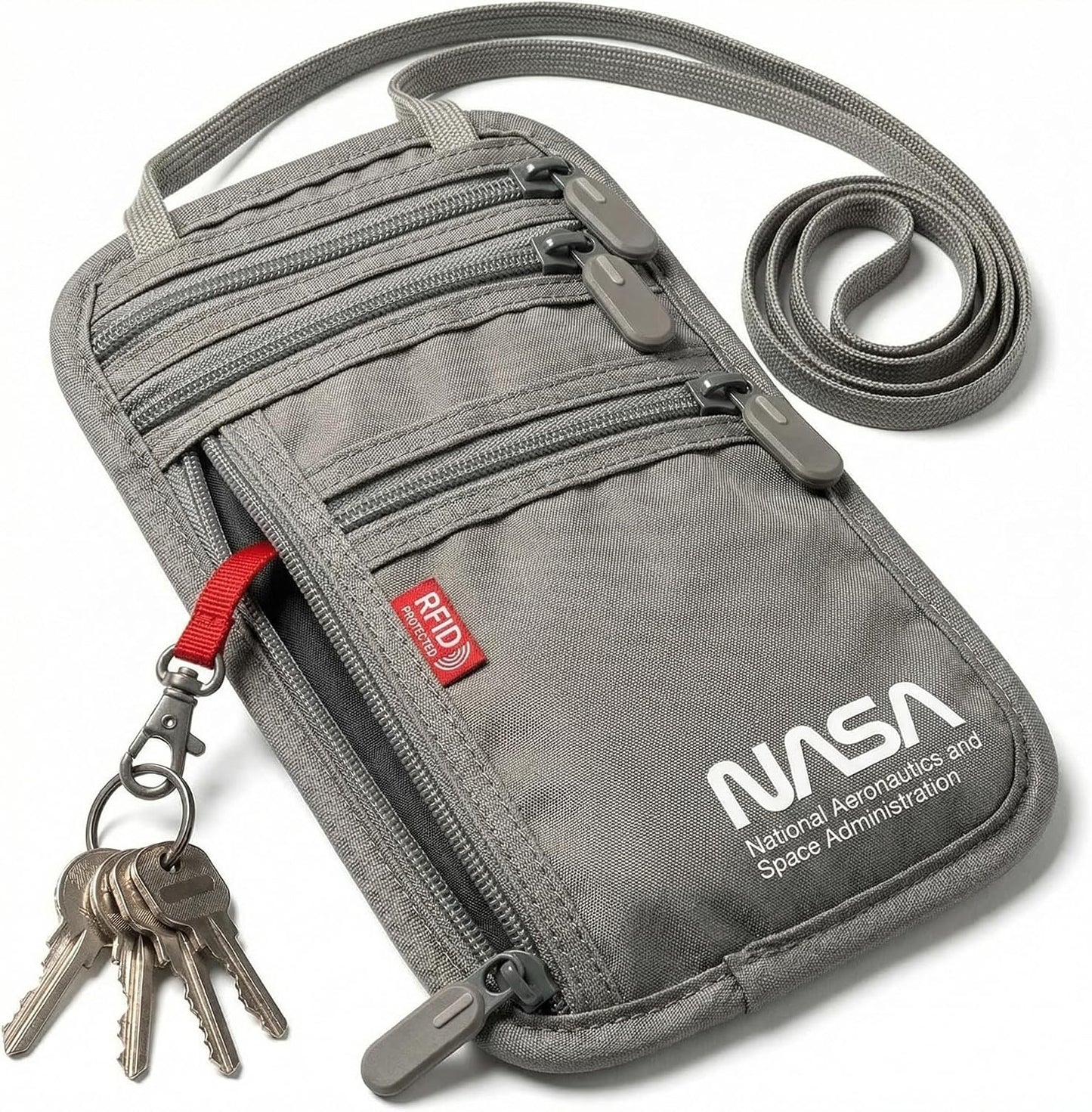 Bolsa para cuello gris con cartera RFID