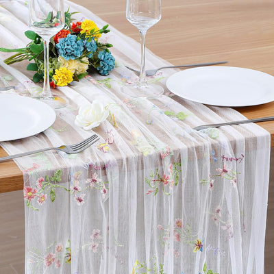 Camino mesa floral tul bordado 10ft primavera verano