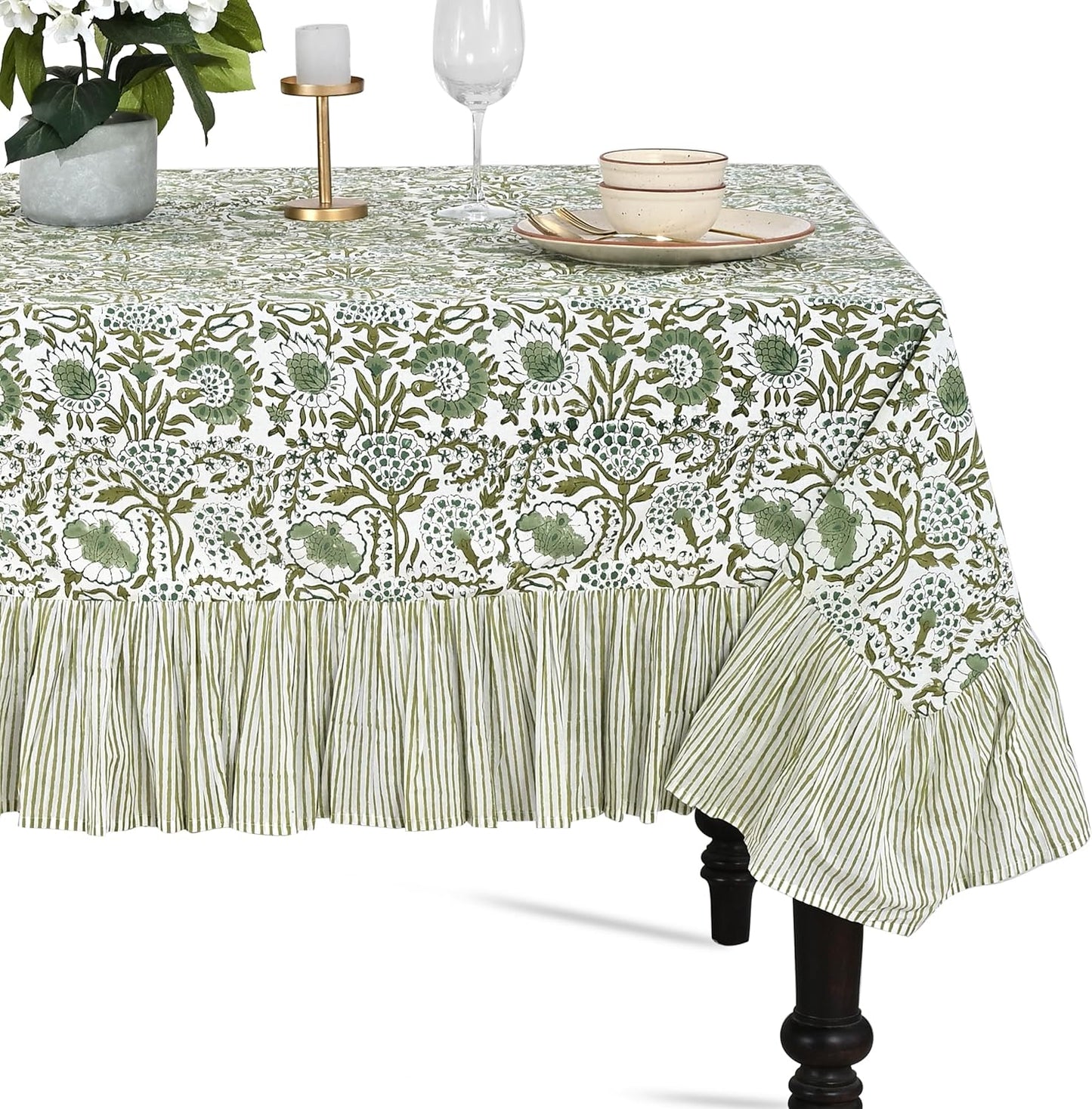 Mantel rectangular 100% algodón estampado bloques verdes 120x60pulg