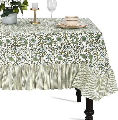 Mantel rectangular 100% algodón estampado bloques verdes 120x60pulg