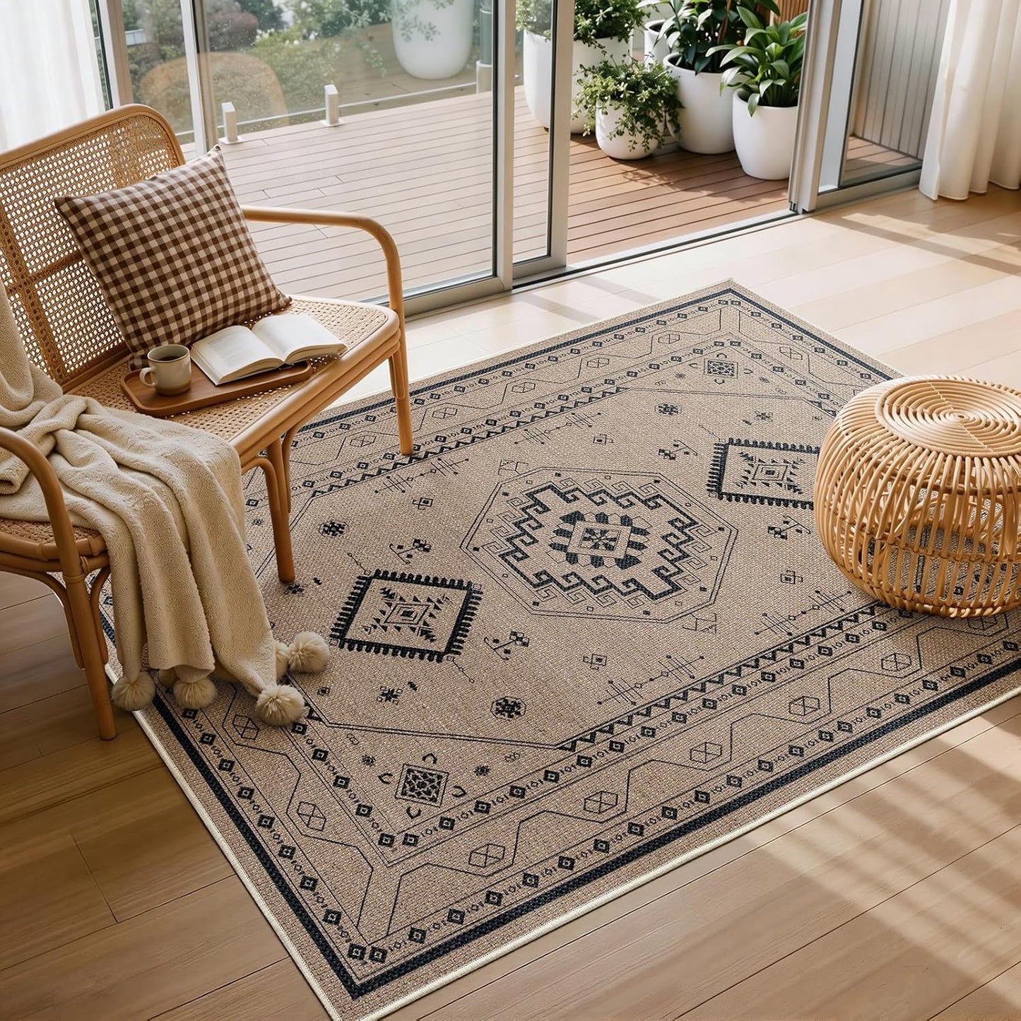 Alfombra yute sintético 3x5ft duradera bohemia para entrada puerta