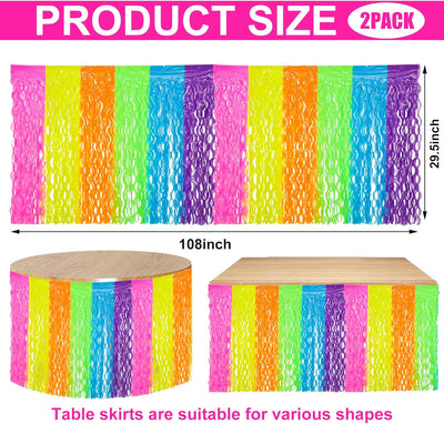 2 Faldas Mesa Oropel Neón 108x29.5pulg Decoración Fiesta