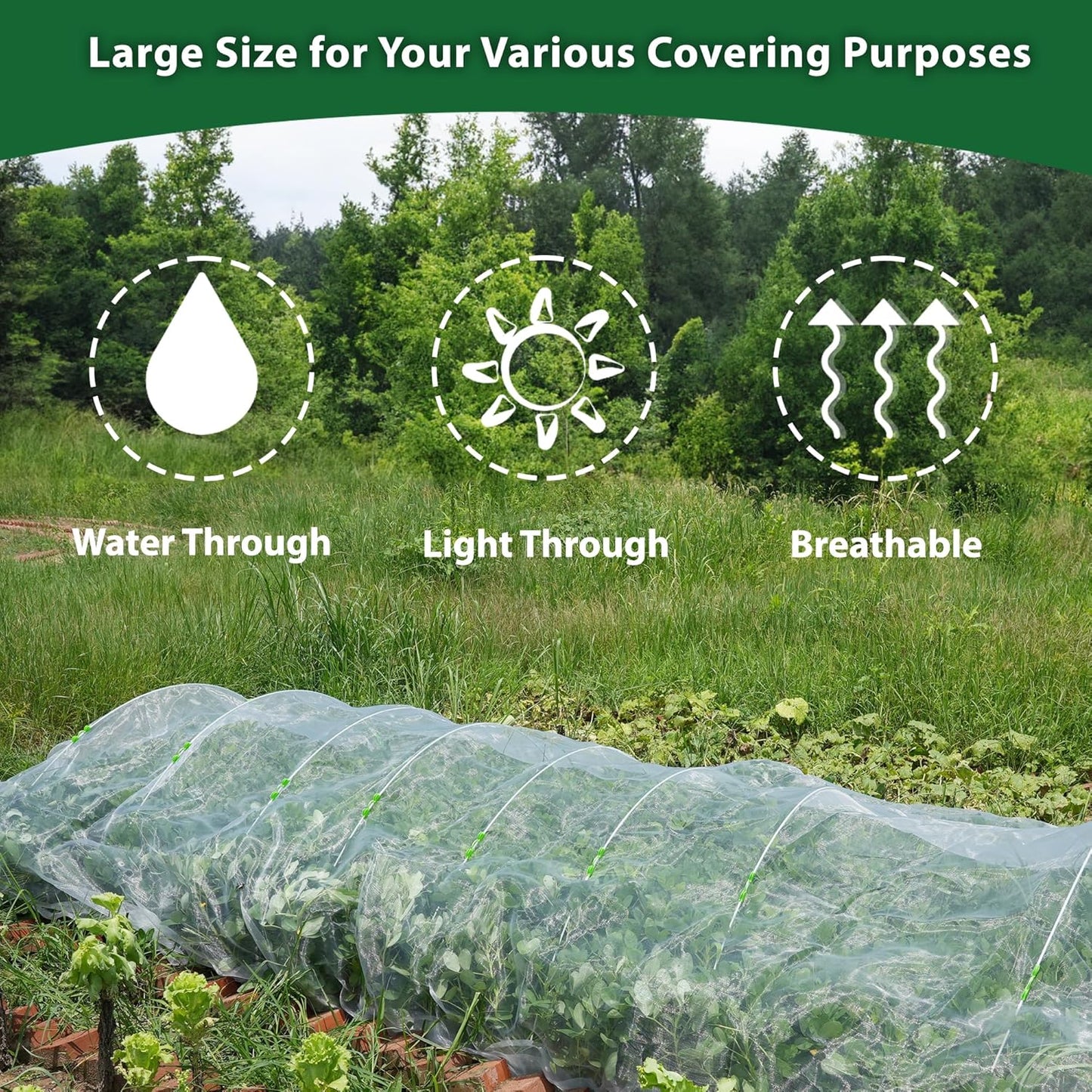 Malla jardín 10x33ft cubiertas blancas plantas