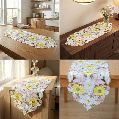 Caminos mesa primavera bordados margaritas mariposas 13x34pulg