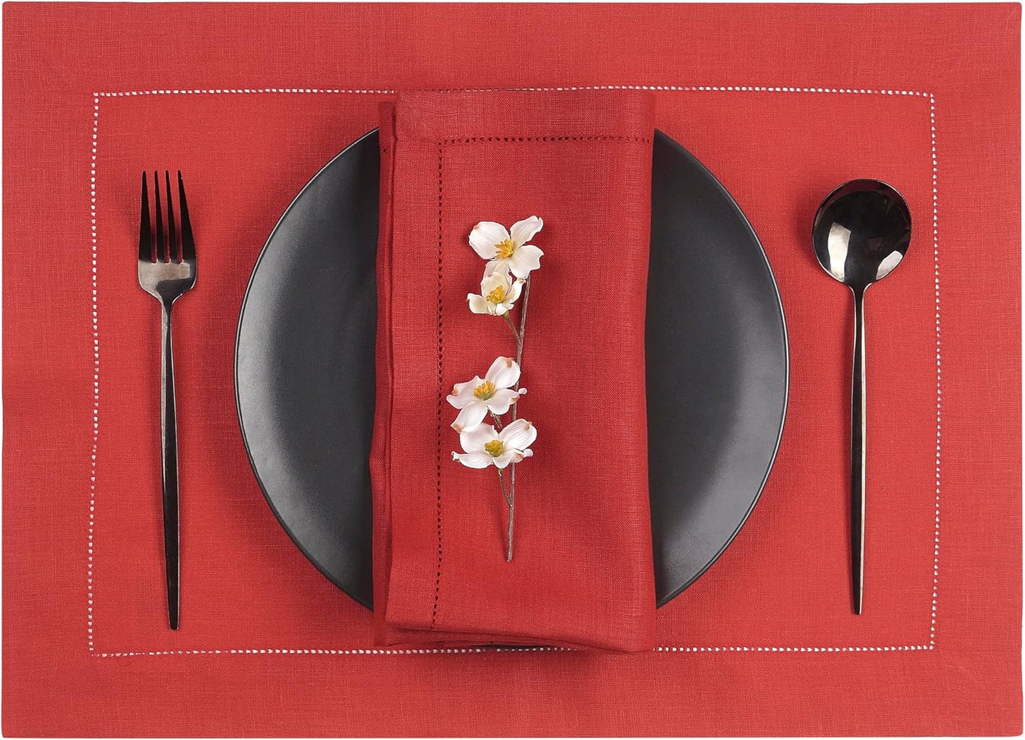 Set 6 Manteles Lino Rojo Claro 14x19pulg Doblado