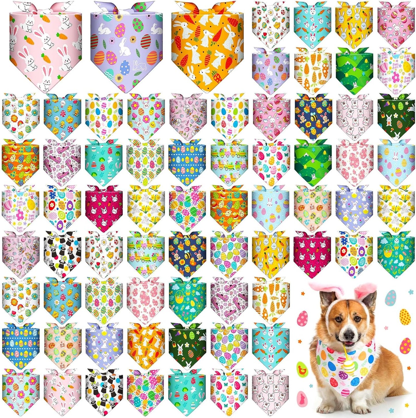 72 Bandanas Pascua para Perros Lavables Triangulares Ajustables