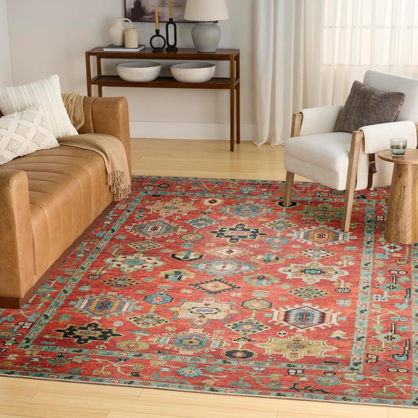 Alfombra vintage lavable 9x12ft para dormitorio y sala
