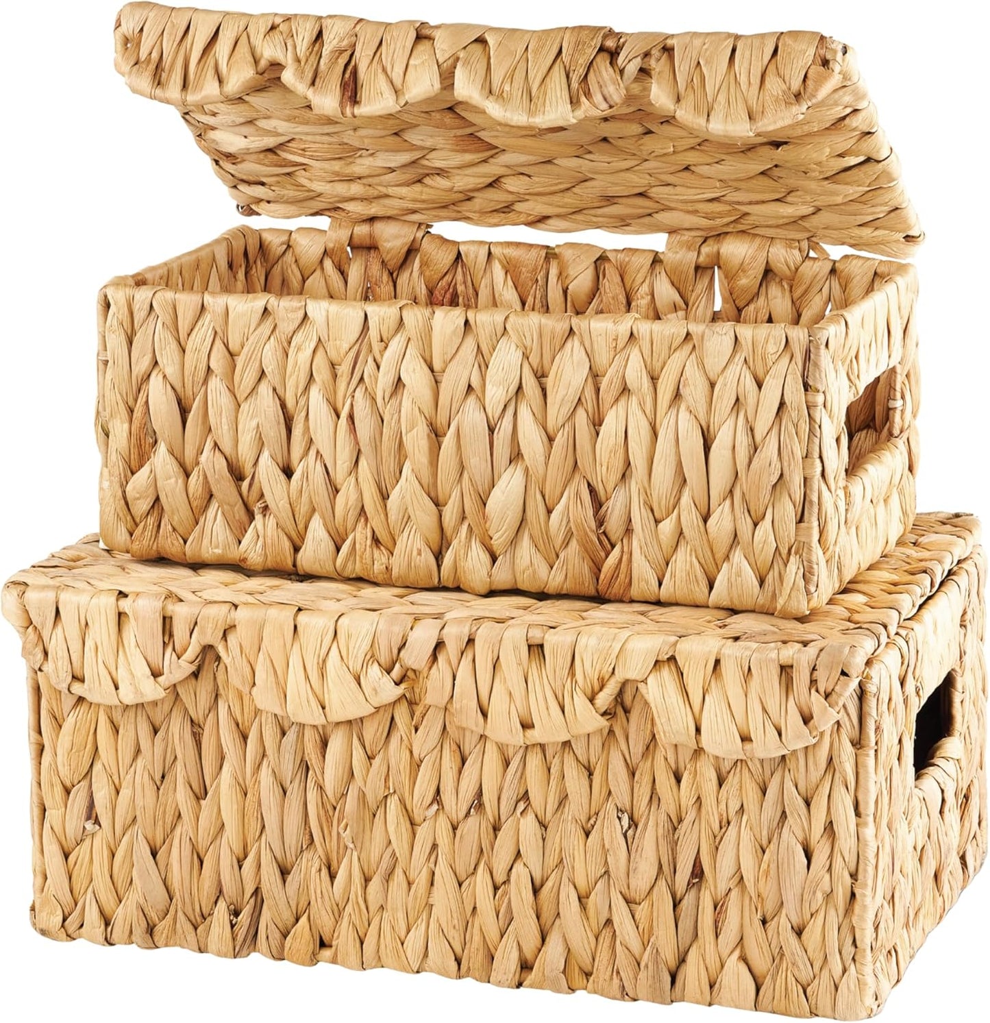 Set 2 Canastas Relleno Wicker con Tapas y Bandejas Rectangulares