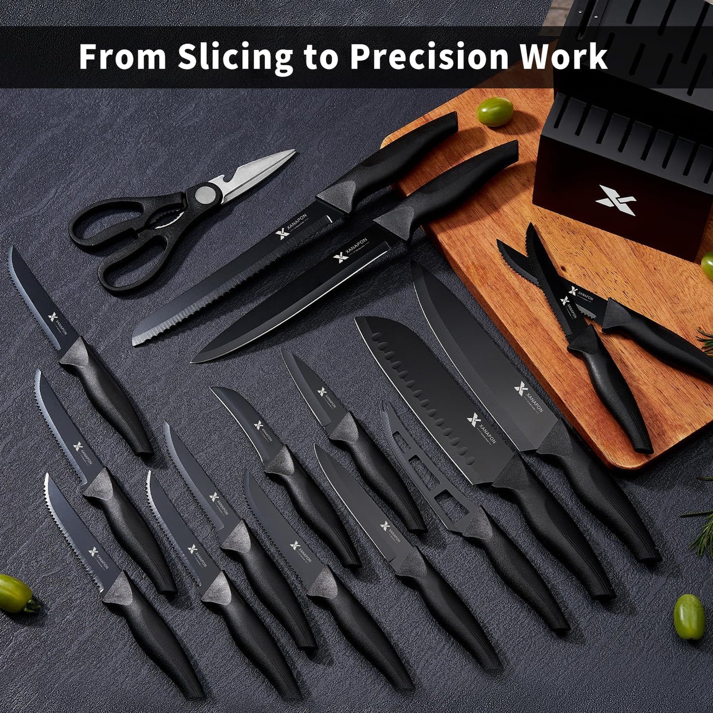 Set 19 Pzas Cuchillos Chef Acero Inox Bloque y Afilador