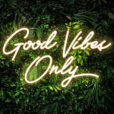 Letrero neón Good Vibes Only 17.7x9.9pulg color blanco cálido