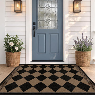 Alfombra yute 3x5ft color marrón y negro cuadros antideslizante