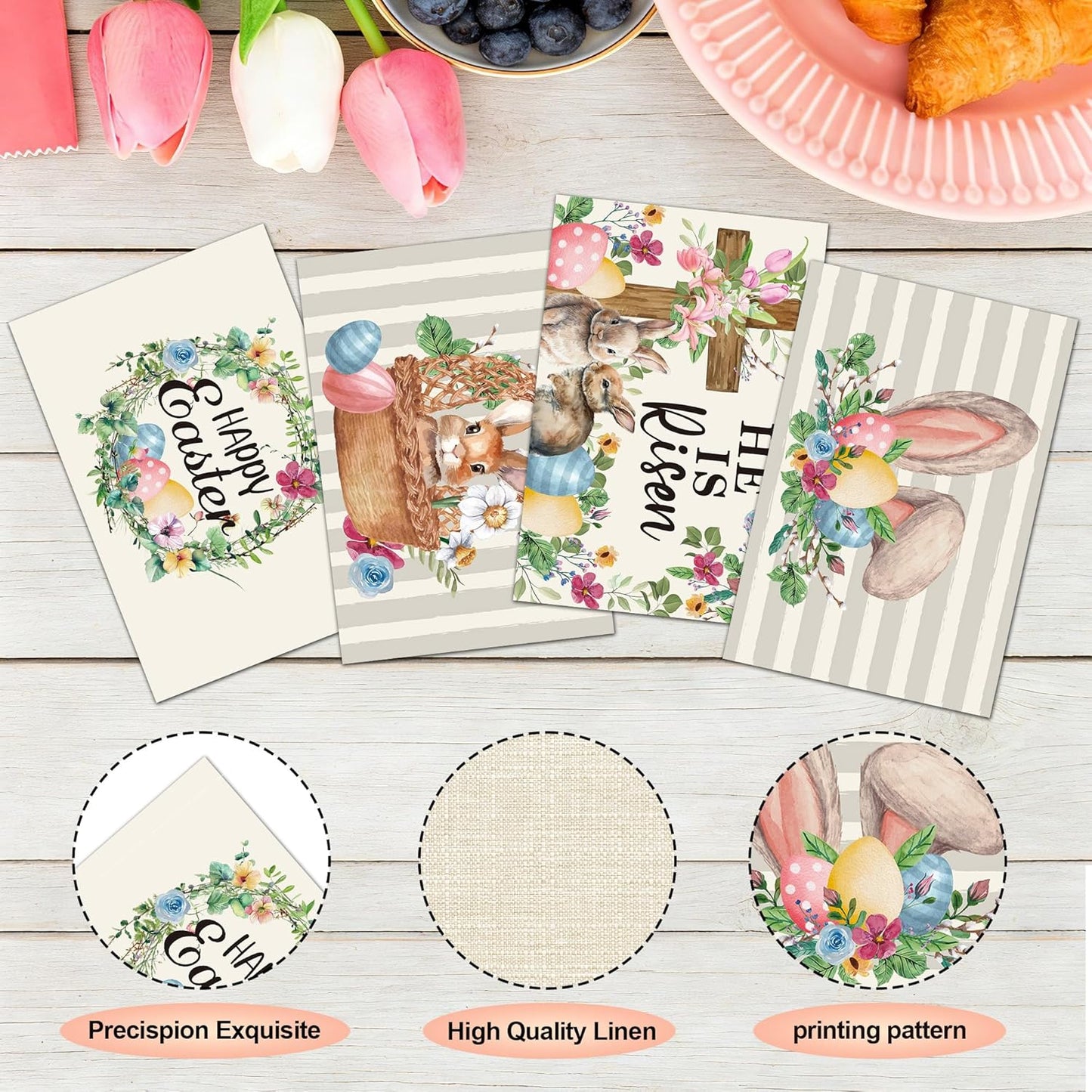 Juego de 4 manteles individuales con diseño feliz Pascua y decoración de huevos coloridos
