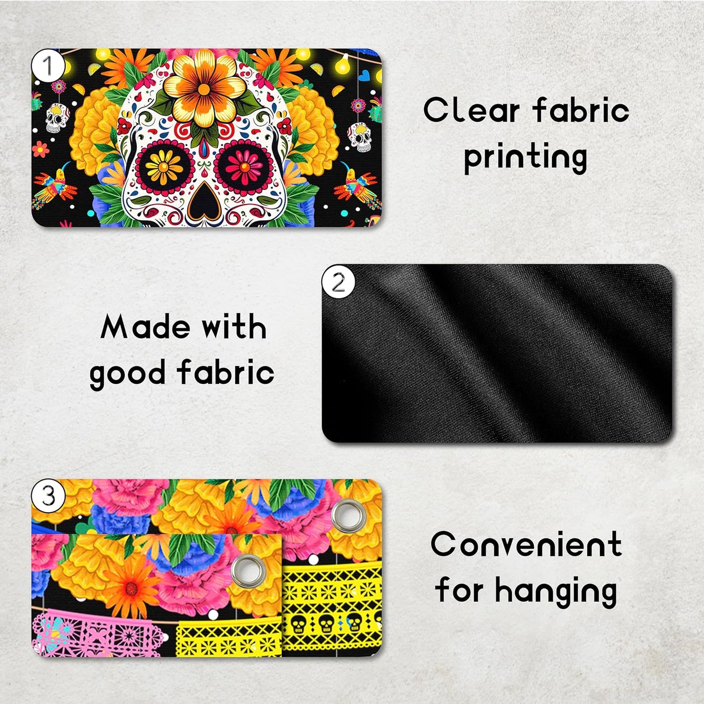 Telón Día de los Muertos 6x3.6pies calavera flores