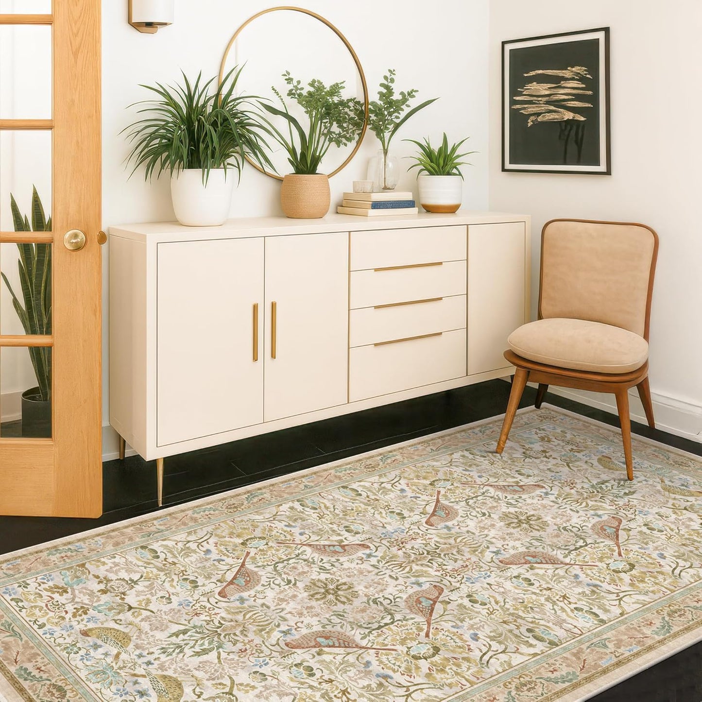 Alfombra lavable 3x6ft entrada flores bosque antideslizante