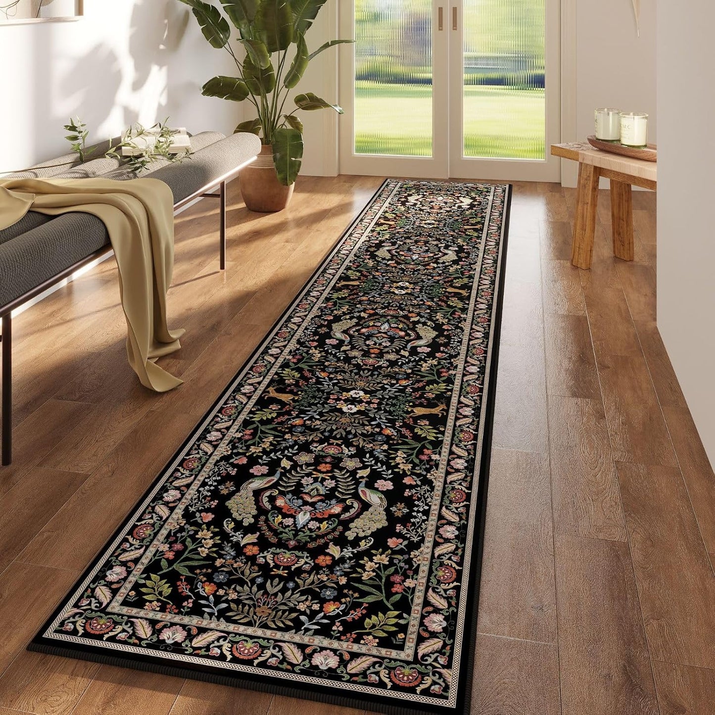 Alfombra pasillo 2'7"x14' antideslizante lavable color negro