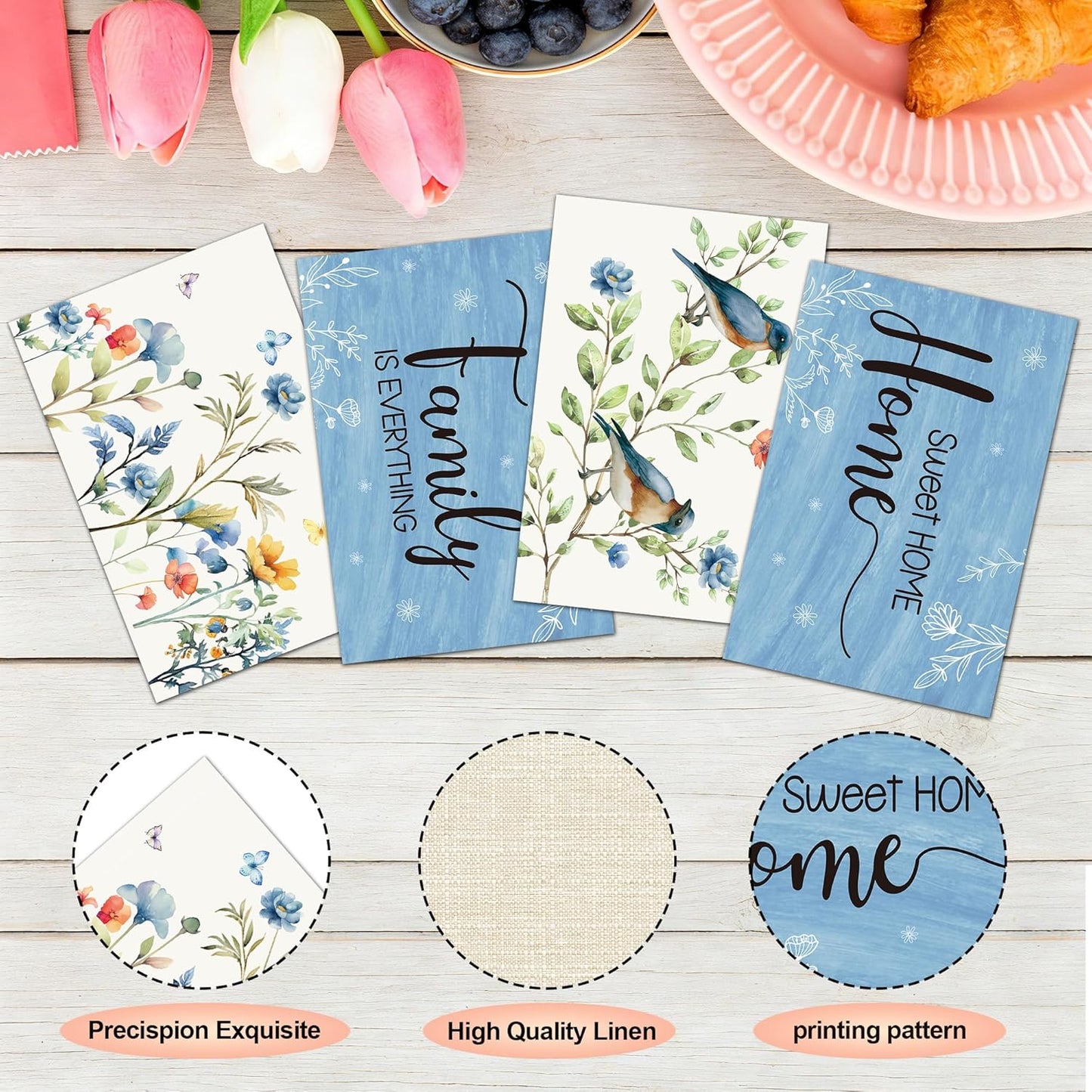 Set 4 Manteles Individuales Diseño Pájaros y Flores Lavables