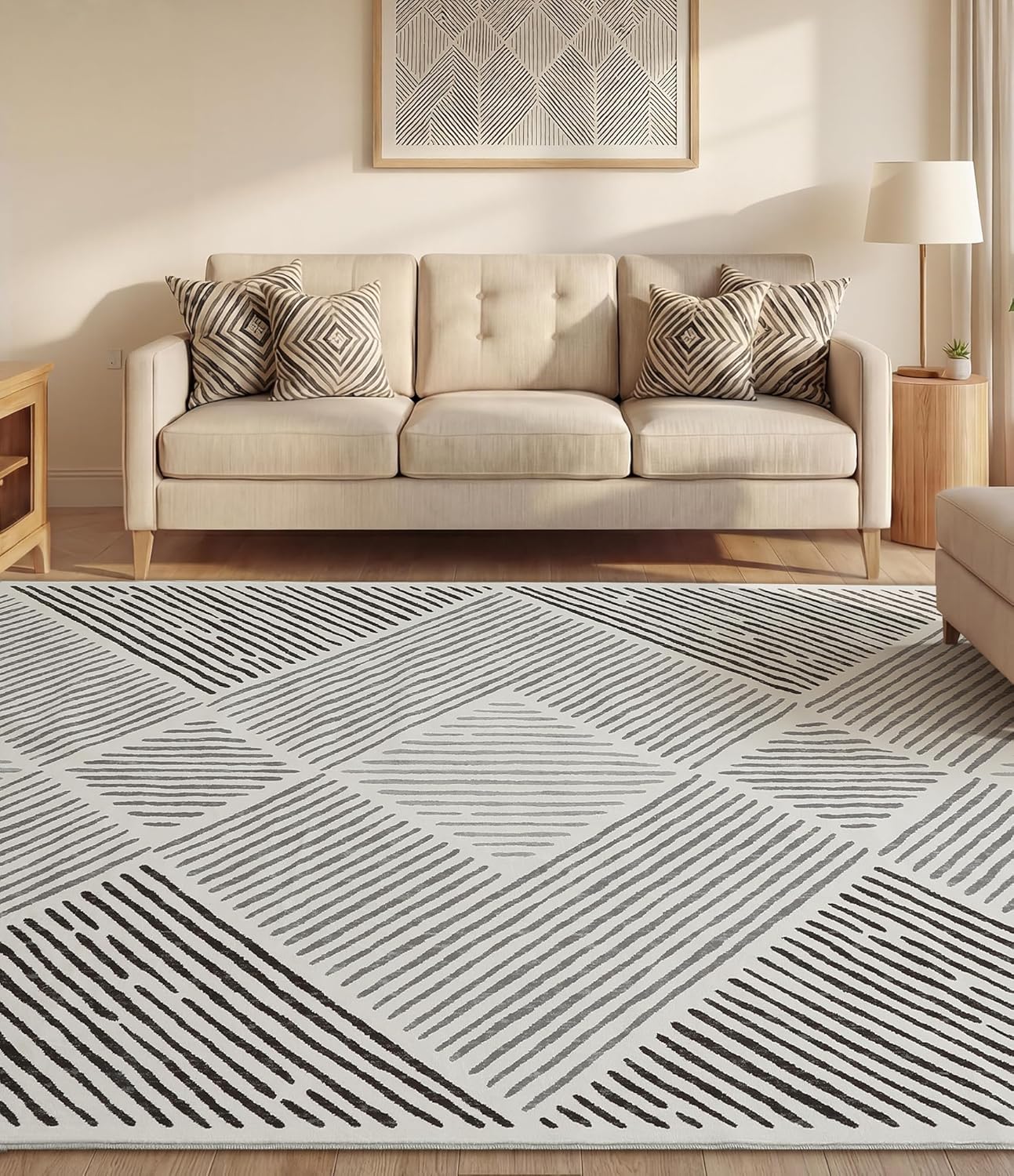 Alfombra geométrica blanca y negra 5x7pulg dormitorio sala