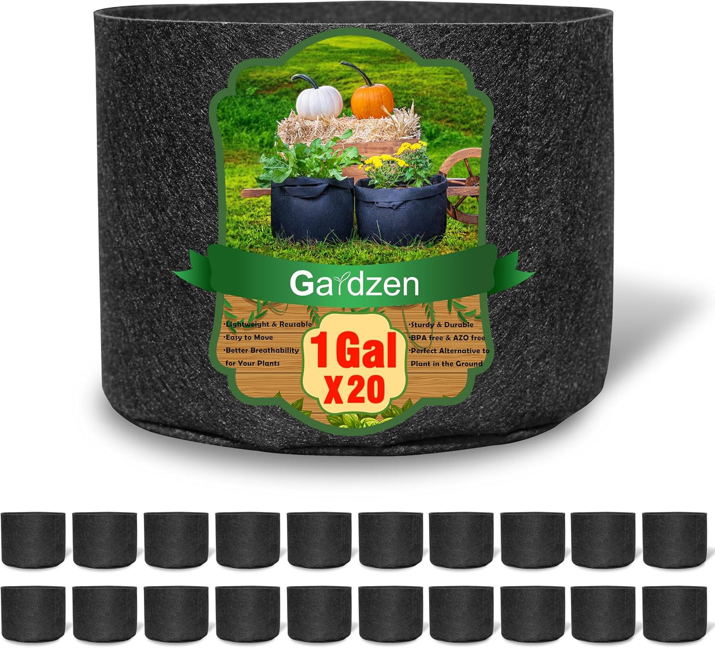 20 Bolsas Cultivo 1-10gal Tela con Asas