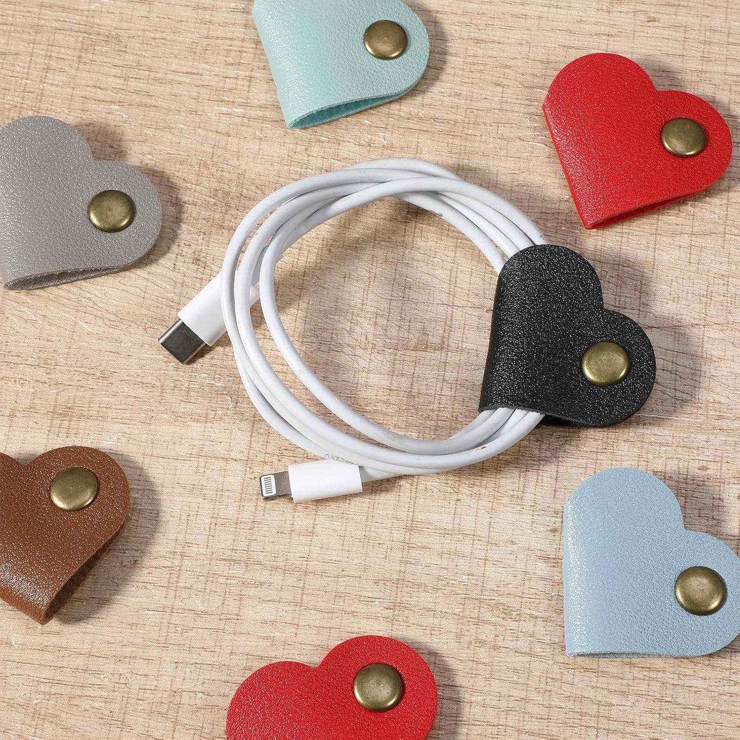20 Organizadores Corazón para Cables Auriculares USB Reutilizable