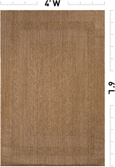 Alfombra plana borde geométrico patio 4x6ft color yute