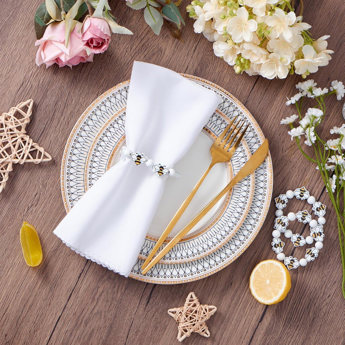 6 Servilleteros Abeja Madera para Pascua Boda Fiesta