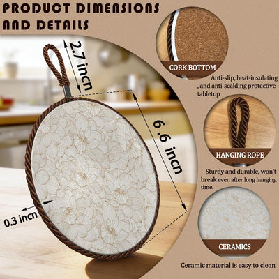 Salvamanteles cerámica floral beige para platos calientes y sartenes