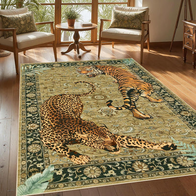 Alfombra lavable estilo bohemio tigre camello dormitorio