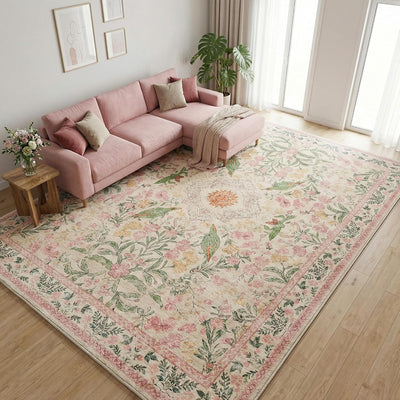 Alfombra bohemia estampado floral antideslizante sala