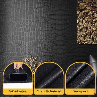 Papel tapiz texturizado cocodrilo negro impermeable autoadhesivo