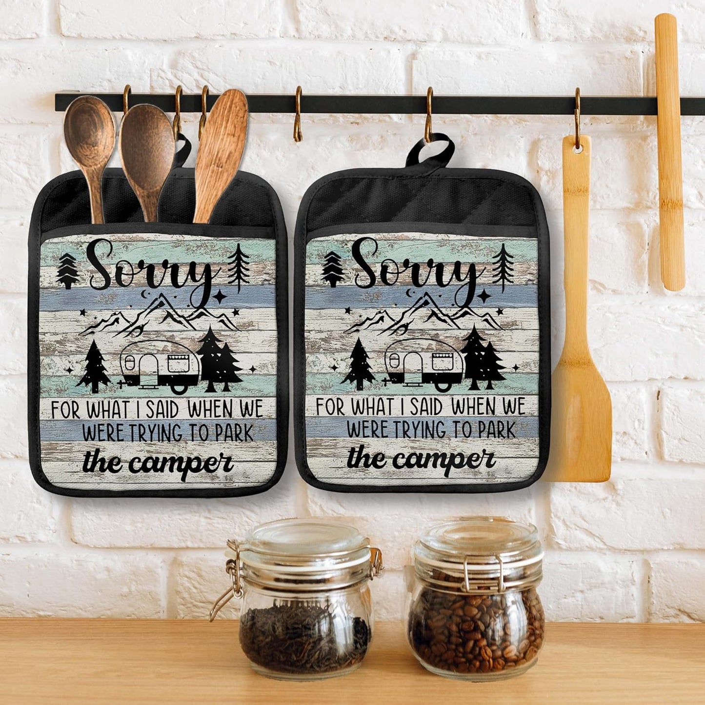 Soportes rústicos para ollas de campamento vintage con bolsillos