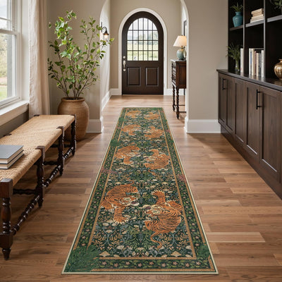 Alfombra lavable pasillo 2x10ft antideslizante estilo bohemio verde