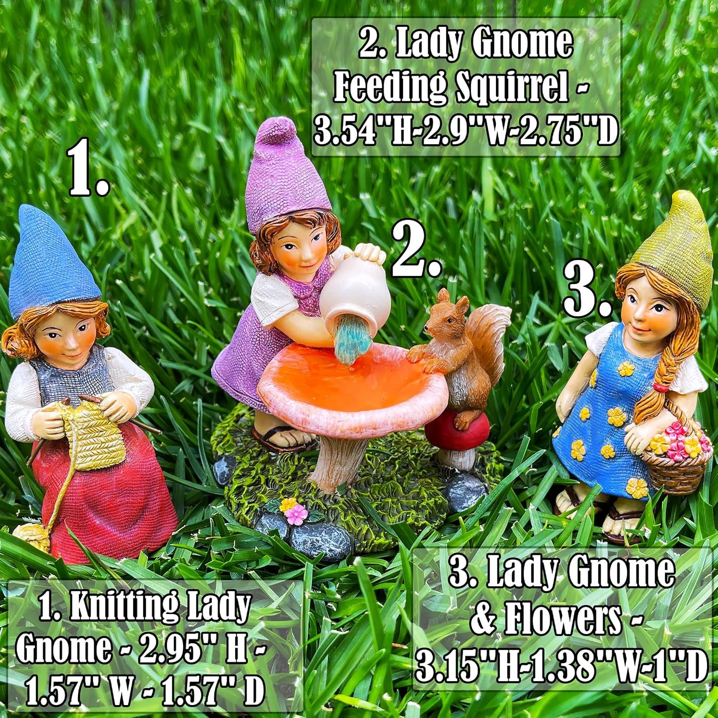 Figuras gnomos jardín 3 Pzas 3.5pulg decoración exterior e interior