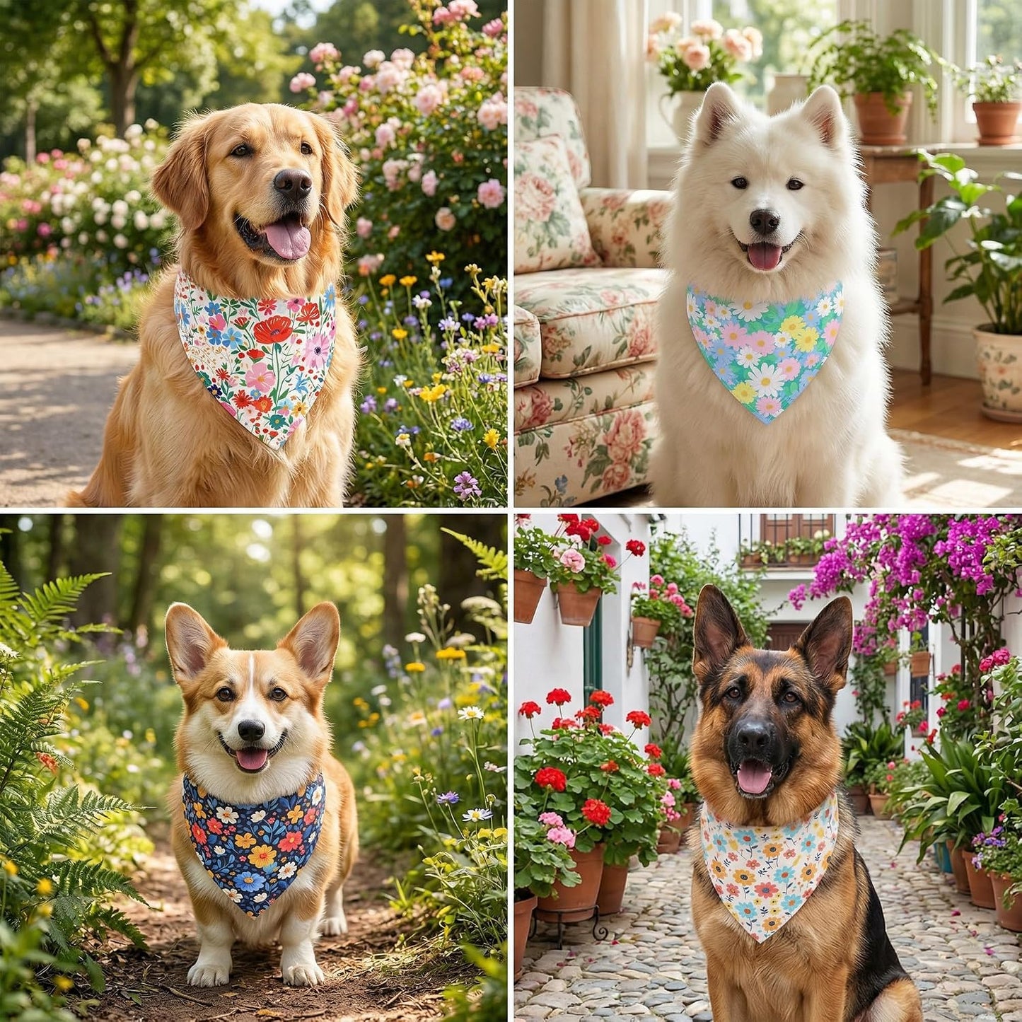 4 Bandanas Florales para Perros Medianos y Grandes