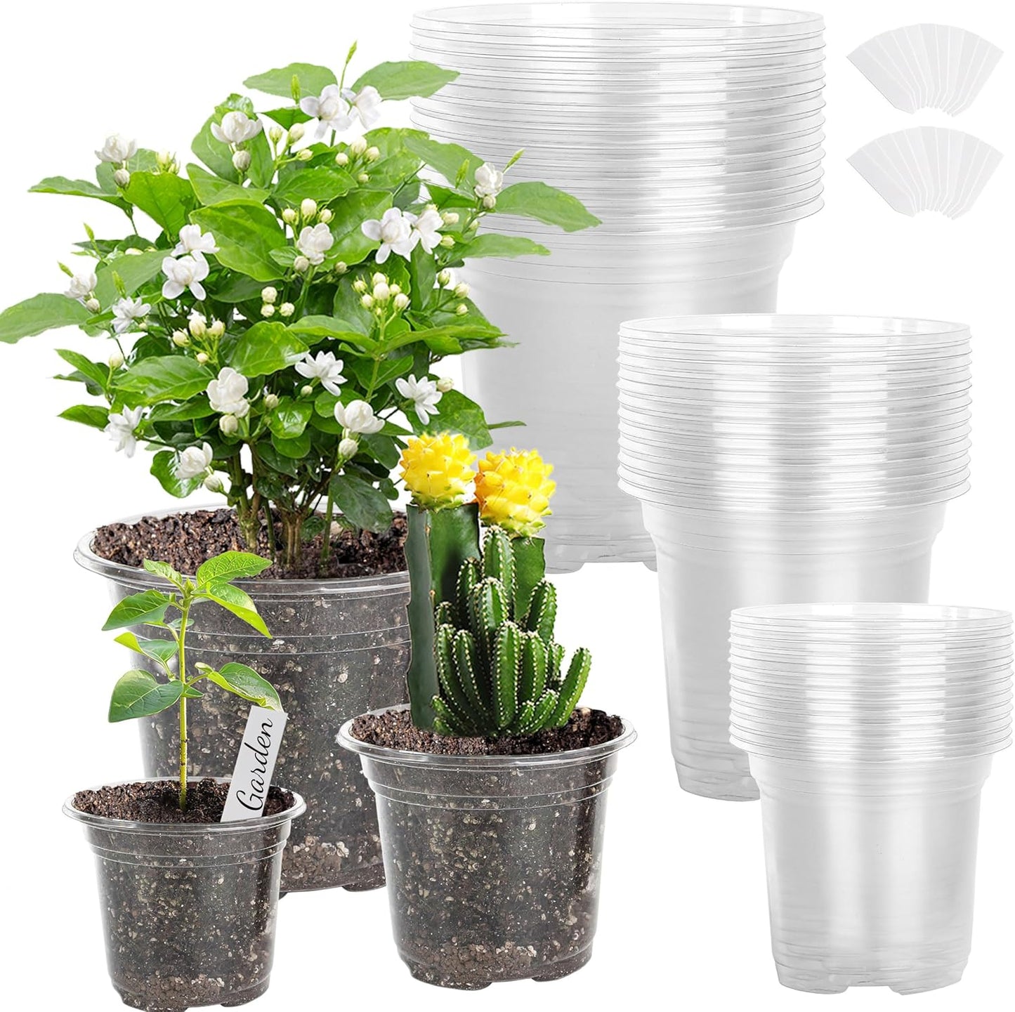 Macetas plástico para vivero set 36 5/4/3.5pulg con etiquetas