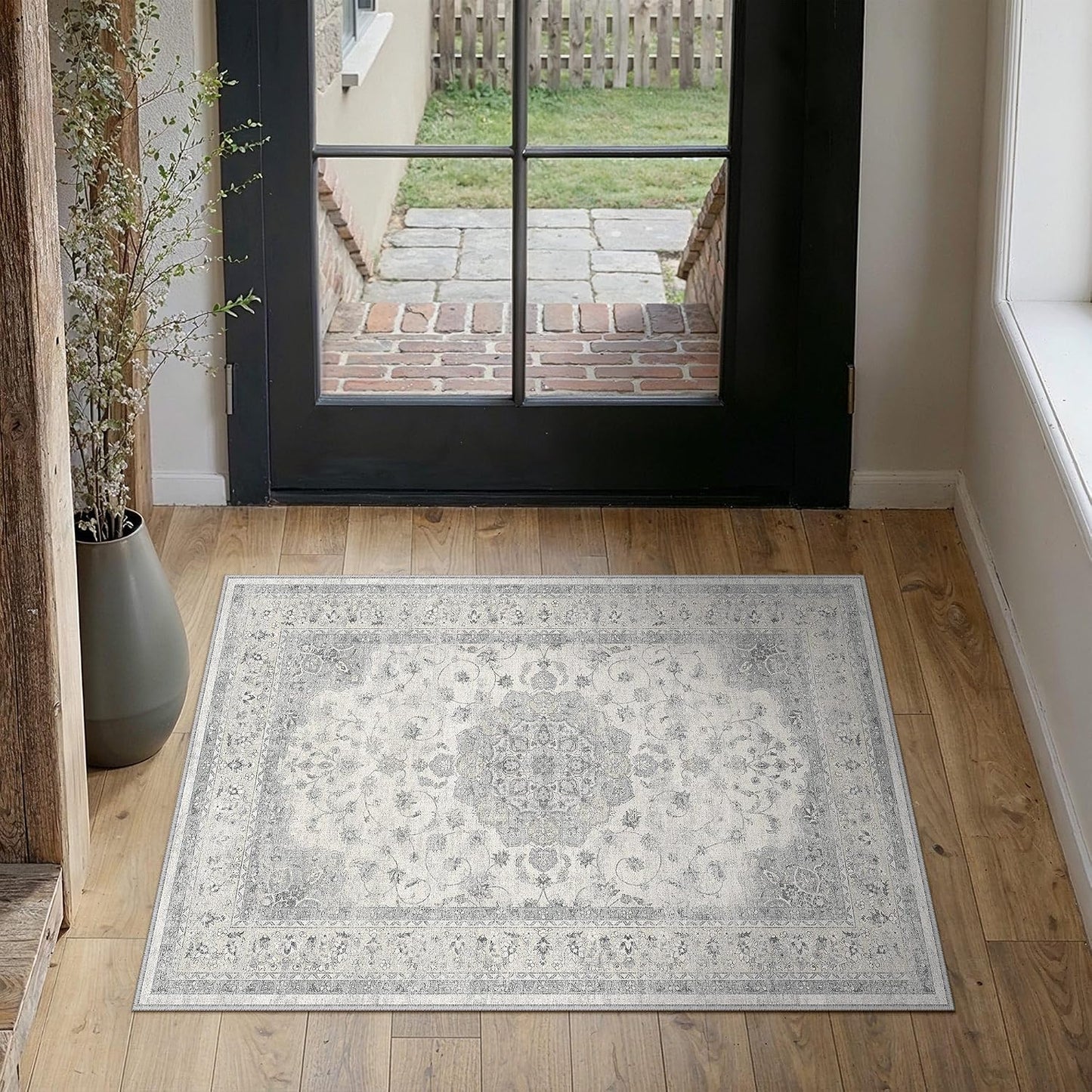 Alfombra entrada 2x3pulg lavable gris vintage antideslizante