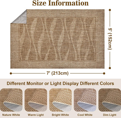 Alfombra yute 5x7ft antideslizante con borde goma para interiores
