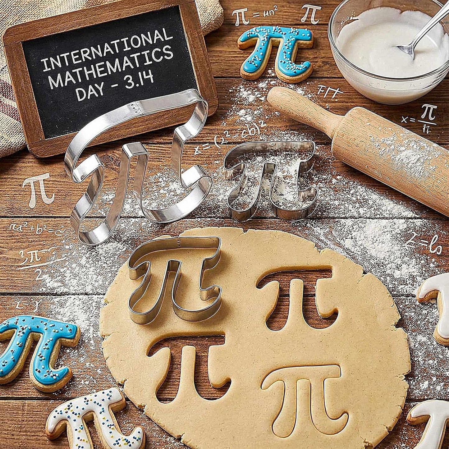 Cortador de galletas de acero inoxidable con símbolo Pi 3.94 y 3.15 pulgadas