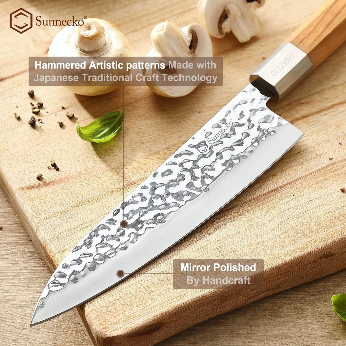 Cuchillo Chef Acero Alto Carbono Mango Madera Forjado a Mano
