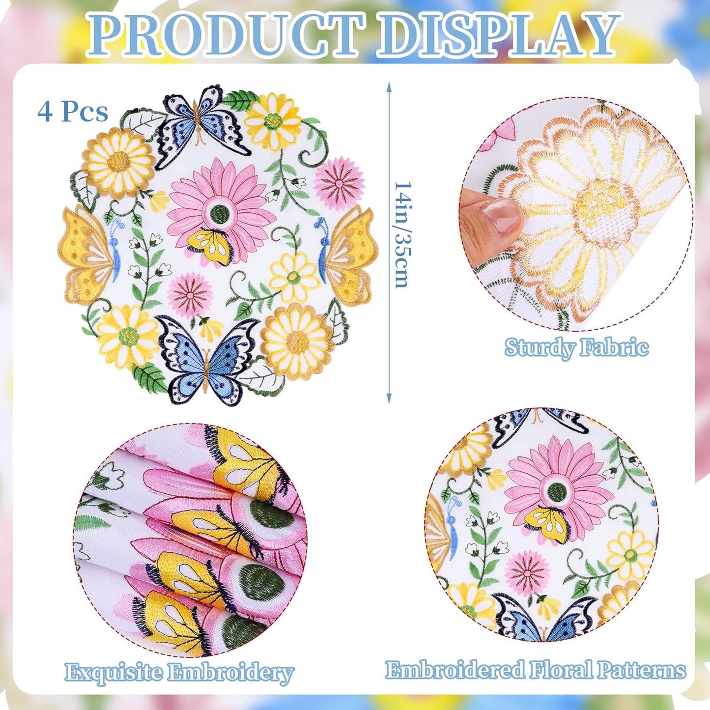 Manteles individuales redondos bordados florales de primavera