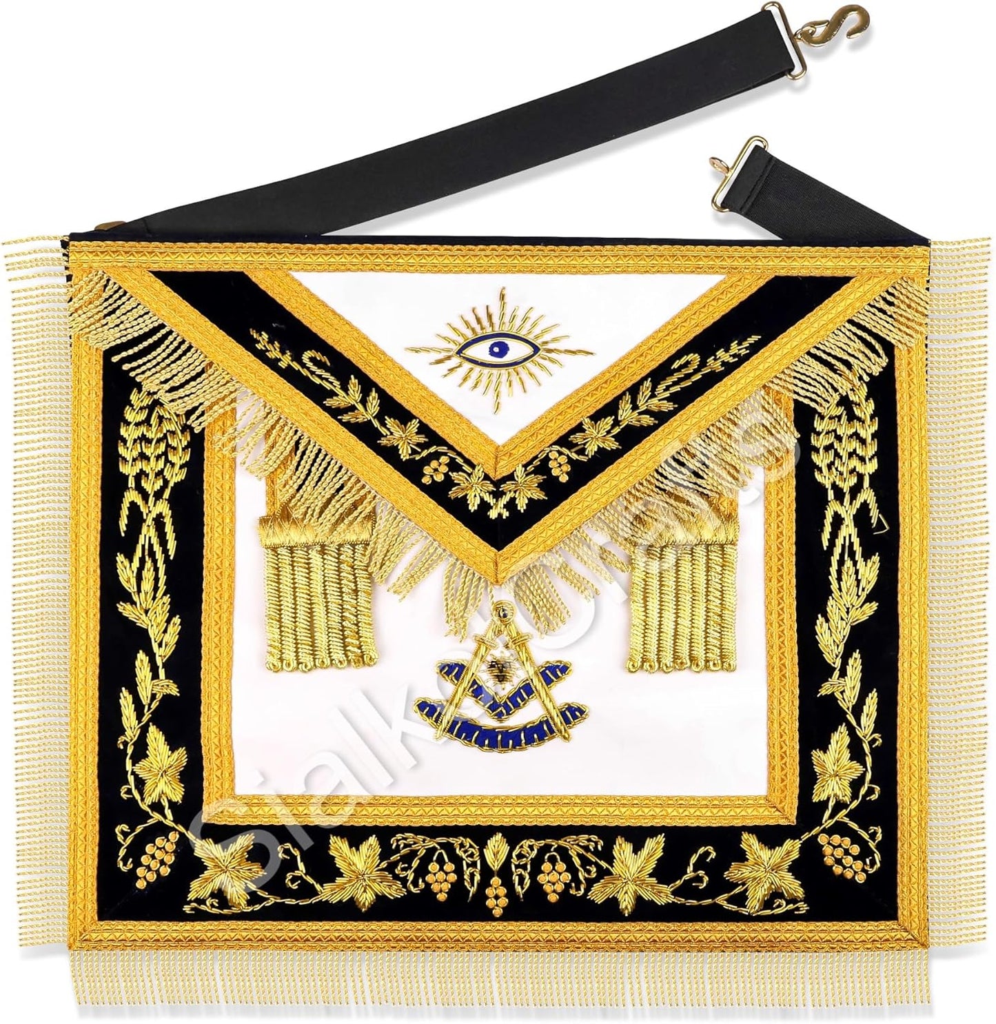 Delantal Masonic bordado piel cordero cuello cadena joyas