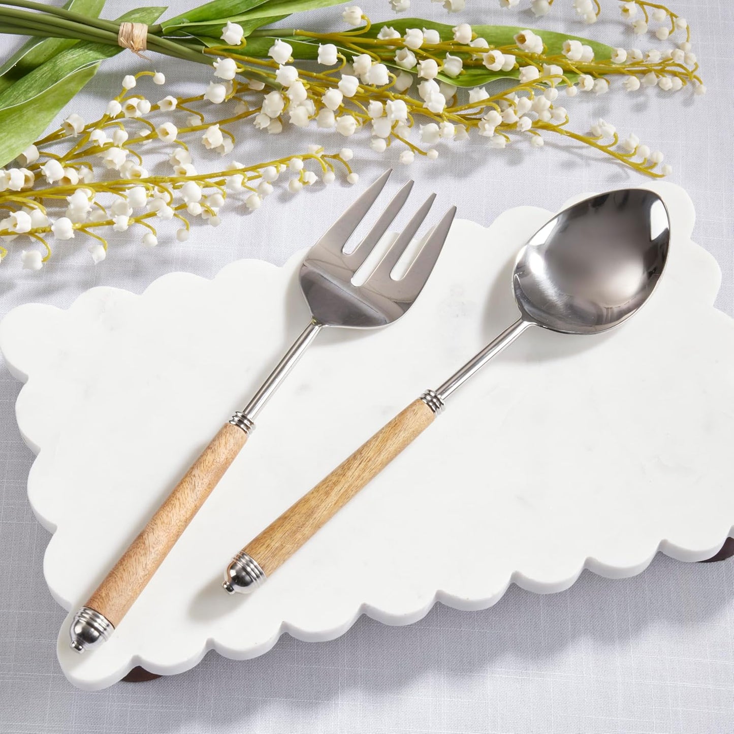 Juego servir madera mango cuchara tenedor acero inox
